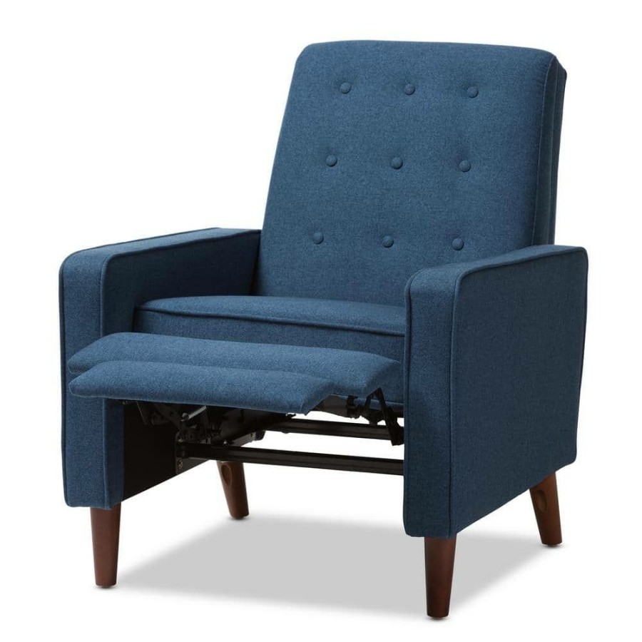 Living Room Furniture * | Mathias Blue Fabric Upholstered Recliner By Baxton Studio