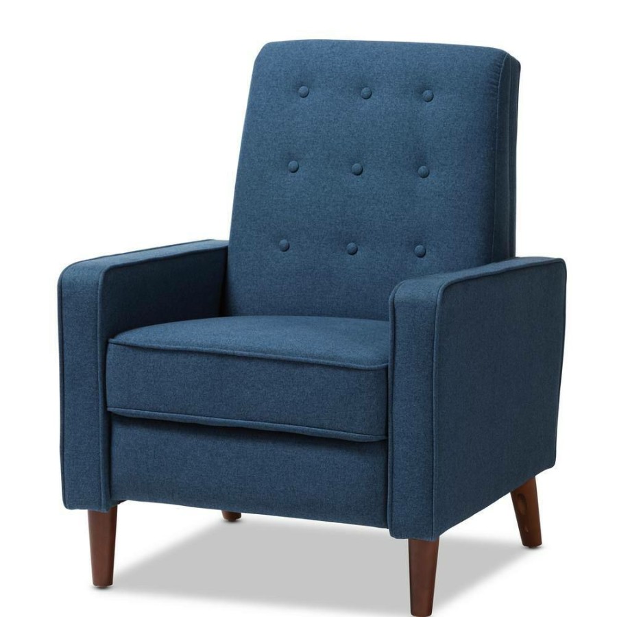 Living Room Furniture * | Mathias Blue Fabric Upholstered Recliner By Baxton Studio