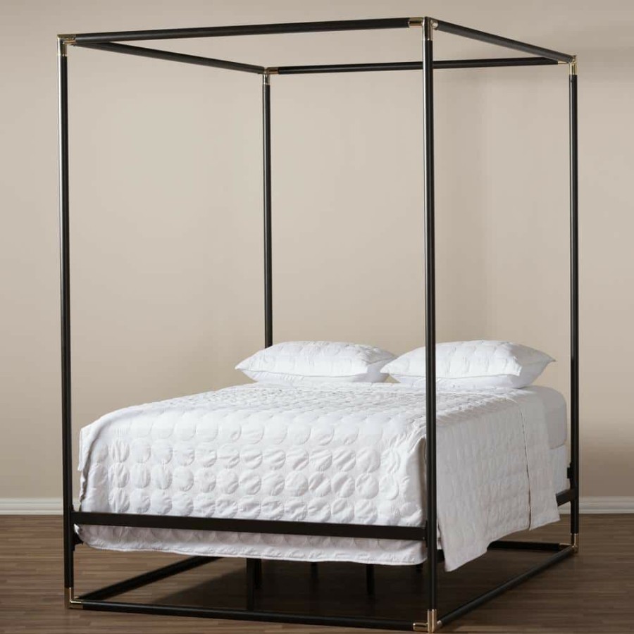 Bedroom Furniture * | Eva Black Metal Queen Platform Bed By Baxton Studio