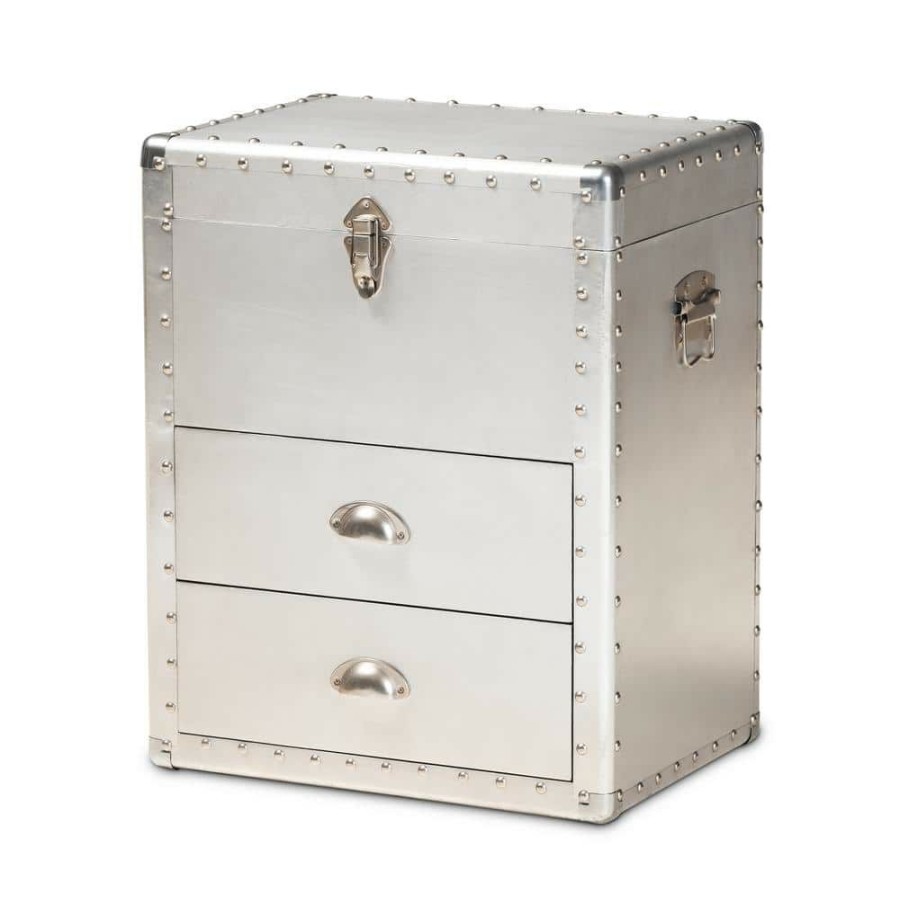 Living Room Furniture * | Serge Silver Storage Cabinet With 2-Drawers By Baxton Studio