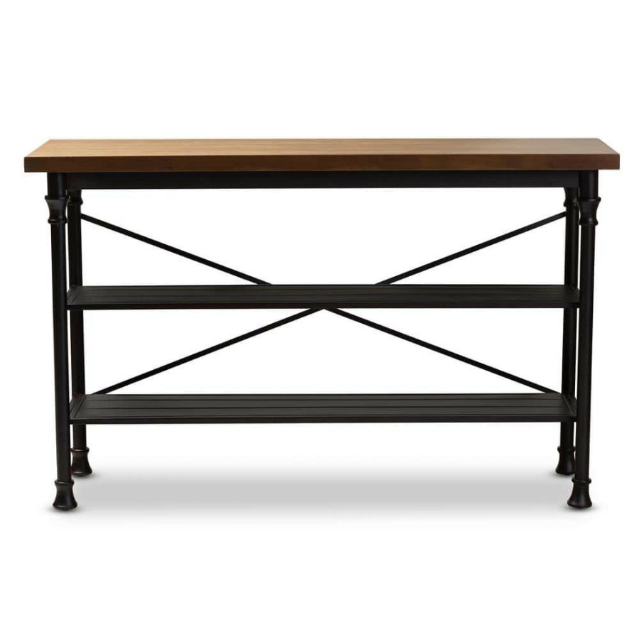 Living Room Furniture * | Velera Dark Oak Brown And Dark Bronze Kitchen Island Table By Baxton Studio