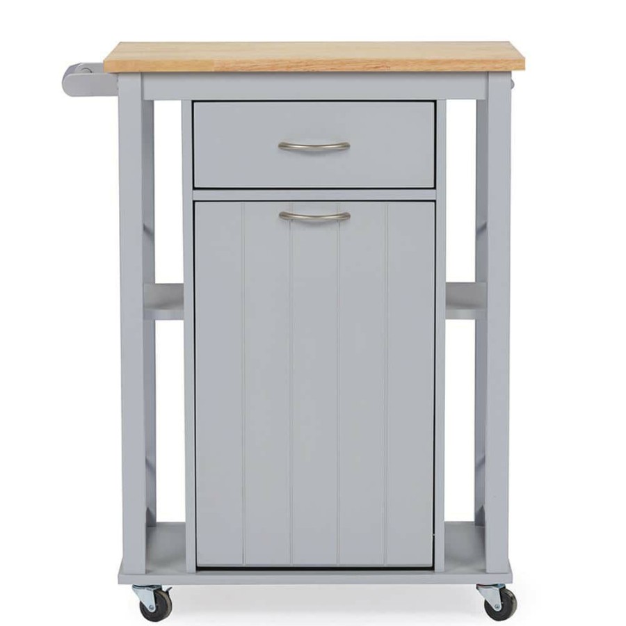 Living Room Furniture * | Yonkers Gray Kitchen Cart With Natural Wood Top By Baxton Studio