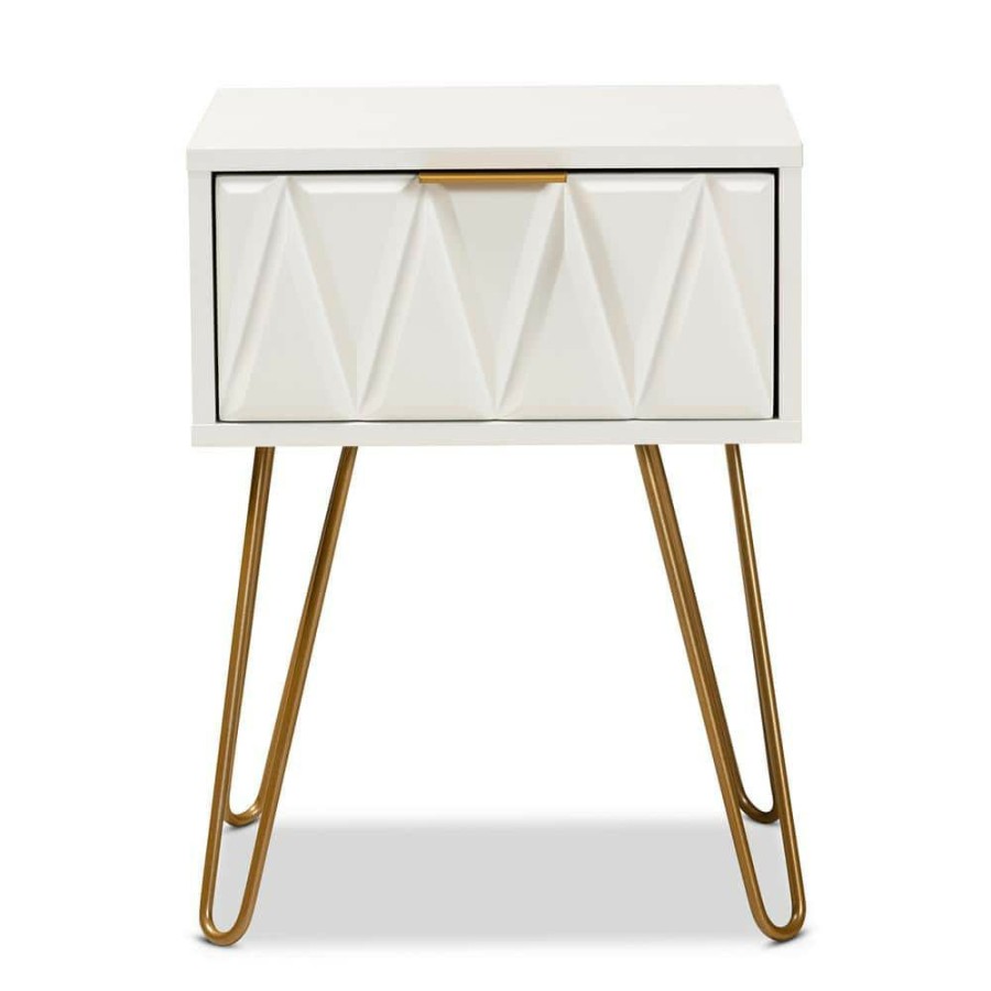 Living Room Furniture * | Holbrook 16.5 In. White And Gold Rectangle Wood End Table By Baxton Studio