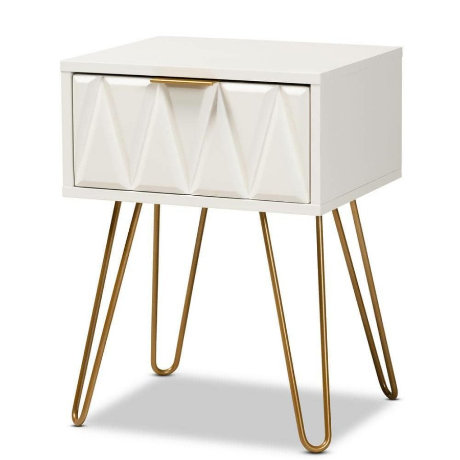 Living Room Furniture * | Holbrook 16.5 In. White And Gold Rectangle Wood End Table By Baxton Studio