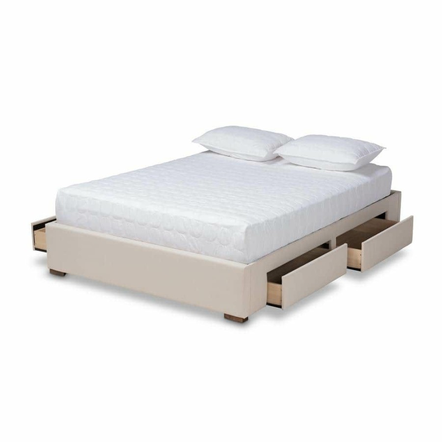 Bedroom Furniture * | Leni Beige King Platform Storage Bed Frame By Baxton Studio