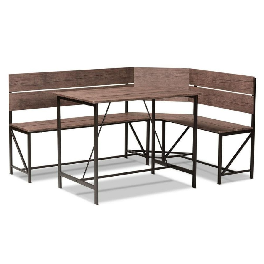 Living Room Furniture * | Marston 2-Piece Brown And Black Dining Nook Set By Baxton Studio