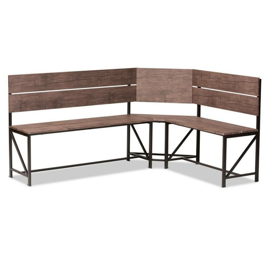 Living Room Furniture * | Marston 2-Piece Brown And Black Dining Nook Set By Baxton Studio