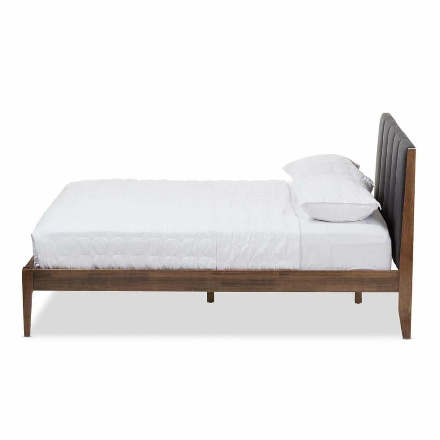 Bedroom Furniture * | Ember Mid-Century Dark Gray Fabric Upholstered Queen Size Bed By Baxton Studio