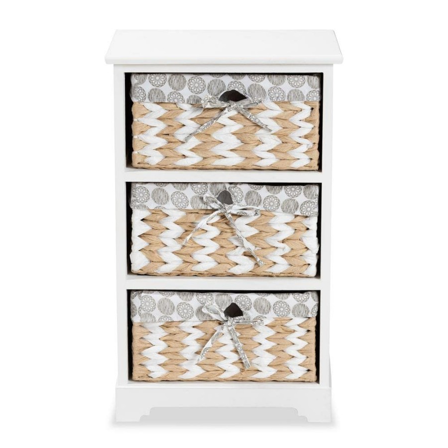 Bar Furniture * | Rianne White Storage Cabinet With 3-Baskets By Baxton Studio