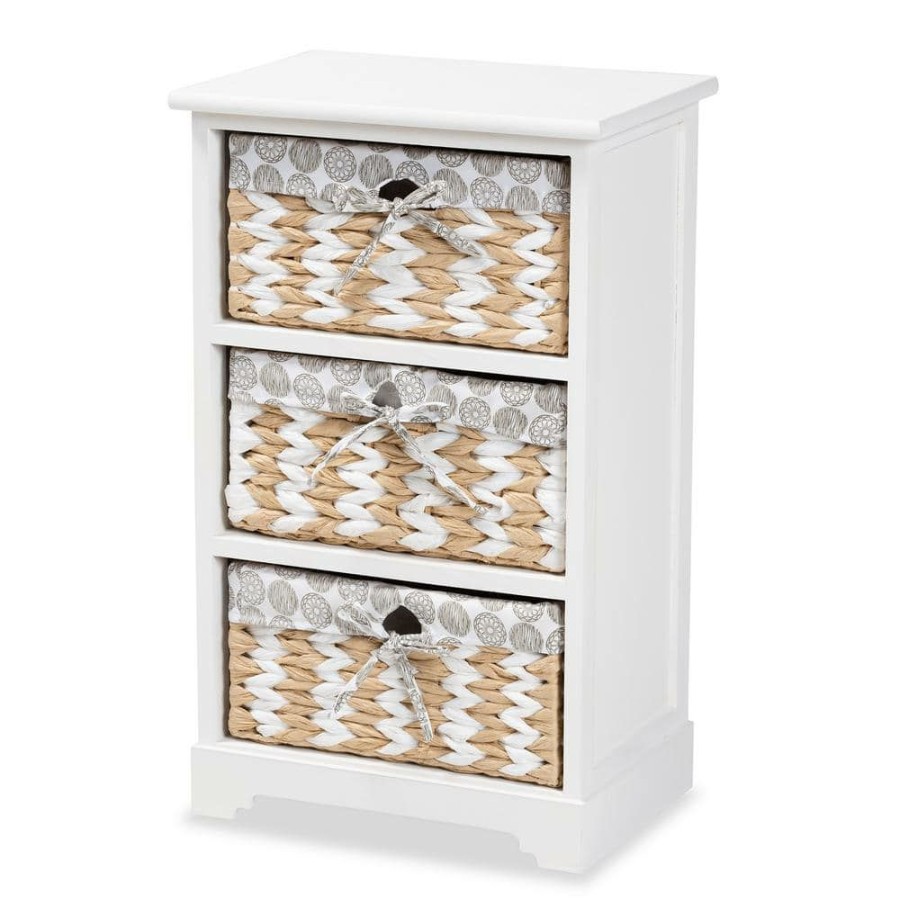 Bar Furniture * | Rianne White Storage Cabinet With 3-Baskets By Baxton Studio