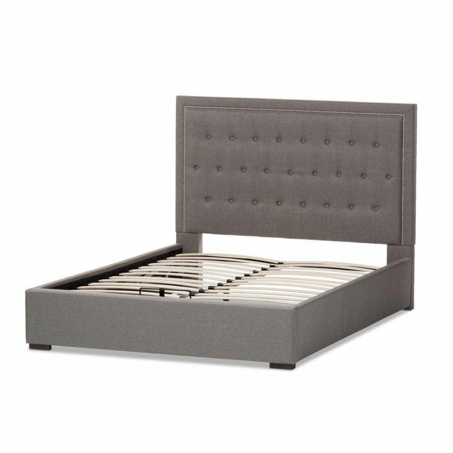 Bedroom Furniture * | Taylor Gray Fabric Upholstered Queen Platform Bed By Baxton Studio