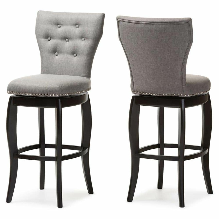 Bar Furniture * | Leonice Gray Fabric Upholstered 2-Piece Bar Stool Set By Baxton Studio