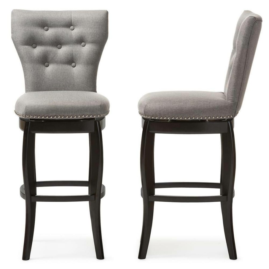 Bar Furniture * | Leonice Gray Fabric Upholstered 2-Piece Bar Stool Set By Baxton Studio