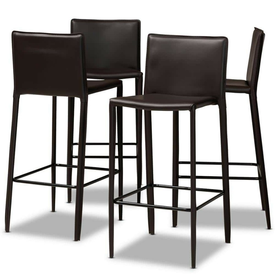 Bar Furniture * | Malcom 30.3 In. Dark Brown Bar Stool (Set Of 4) By Baxton Studio