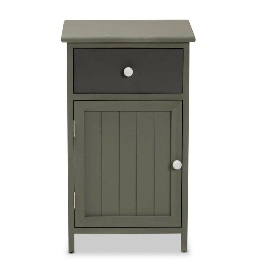 Bar Furniture * | Barend Grey And Charcoal Storage Cabinet With 1-Drawer By Baxton Studio