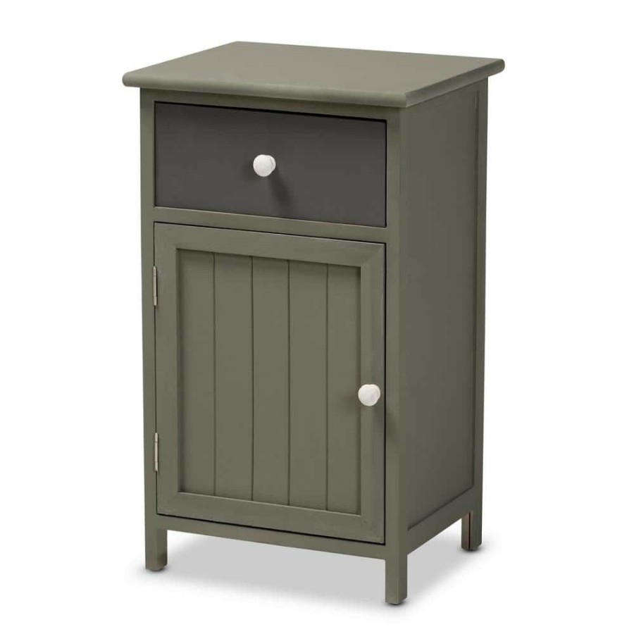 Bar Furniture * | Barend Grey And Charcoal Storage Cabinet With 1-Drawer By Baxton Studio