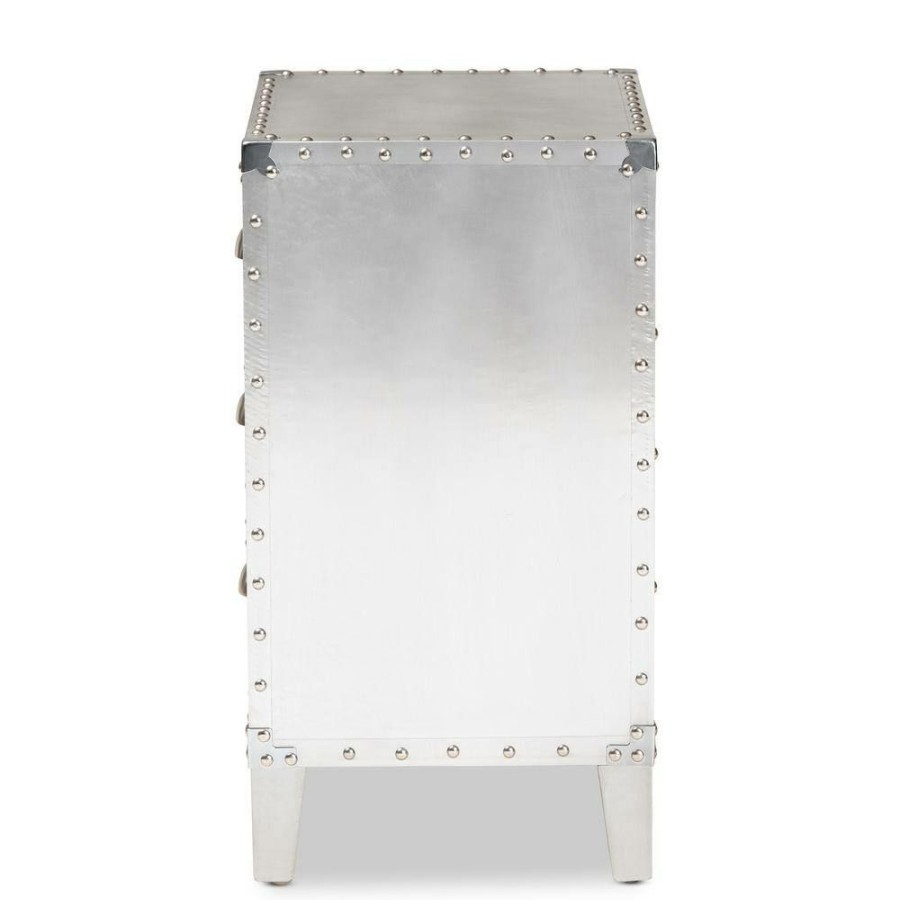 Bedroom Furniture * | Claude 3-Drawer Silver Nightstand By Baxton Studio