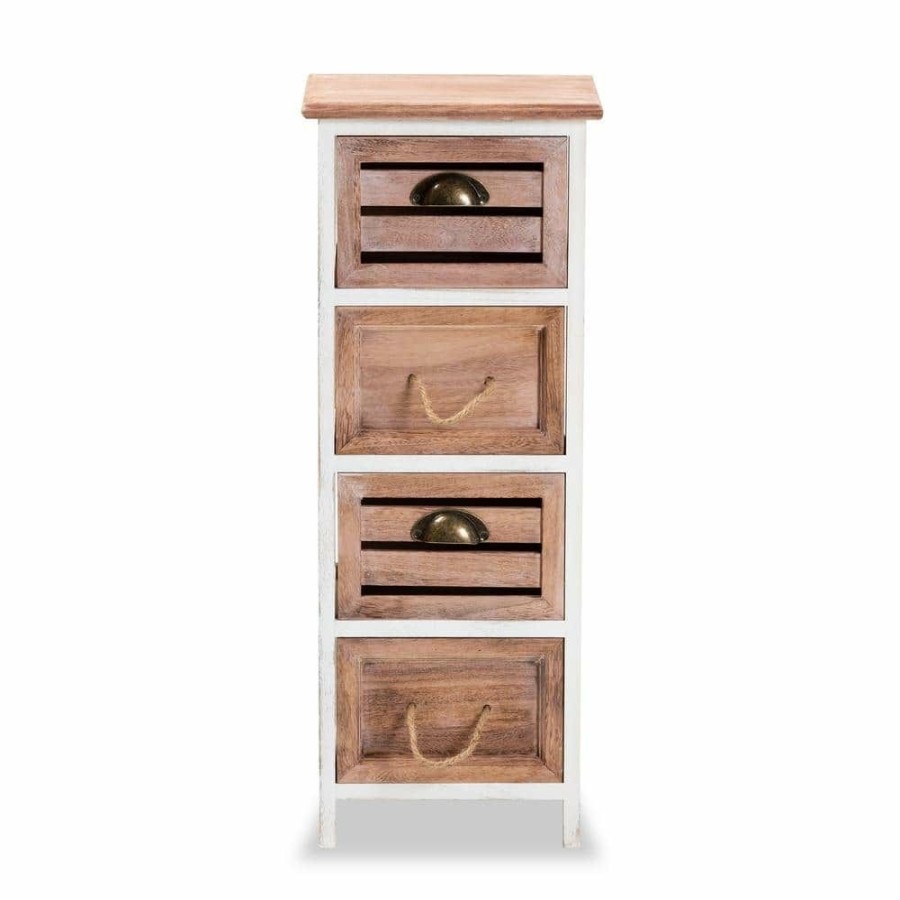 Bar Furniture * | Palta White And Oak Brown 4-Drawer Storage Unit By Baxton Studio