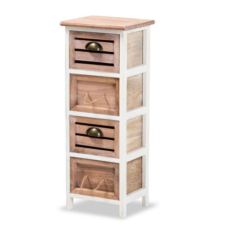 Bar Furniture * | Palta White And Oak Brown 4-Drawer Storage Unit By Baxton Studio