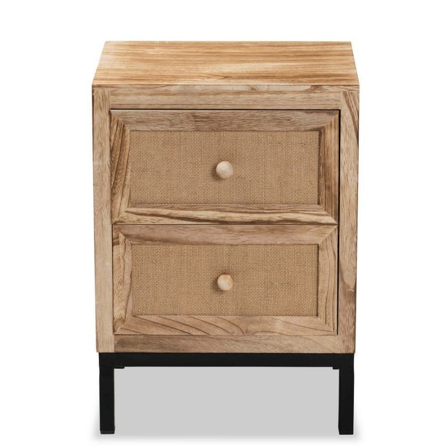 Bedroom Furniture * | Lalette 2-Drawer Oak Brown And Black Nightstand (18.9 In. H X 13.8 In. W X 11.8 In. D) By Baxton Studio