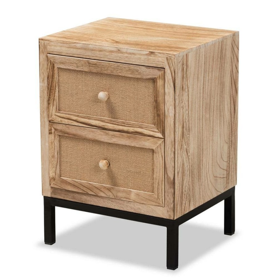 Bedroom Furniture * | Lalette 2-Drawer Oak Brown And Black Nightstand (18.9 In. H X 13.8 In. W X 11.8 In. D) By Baxton Studio