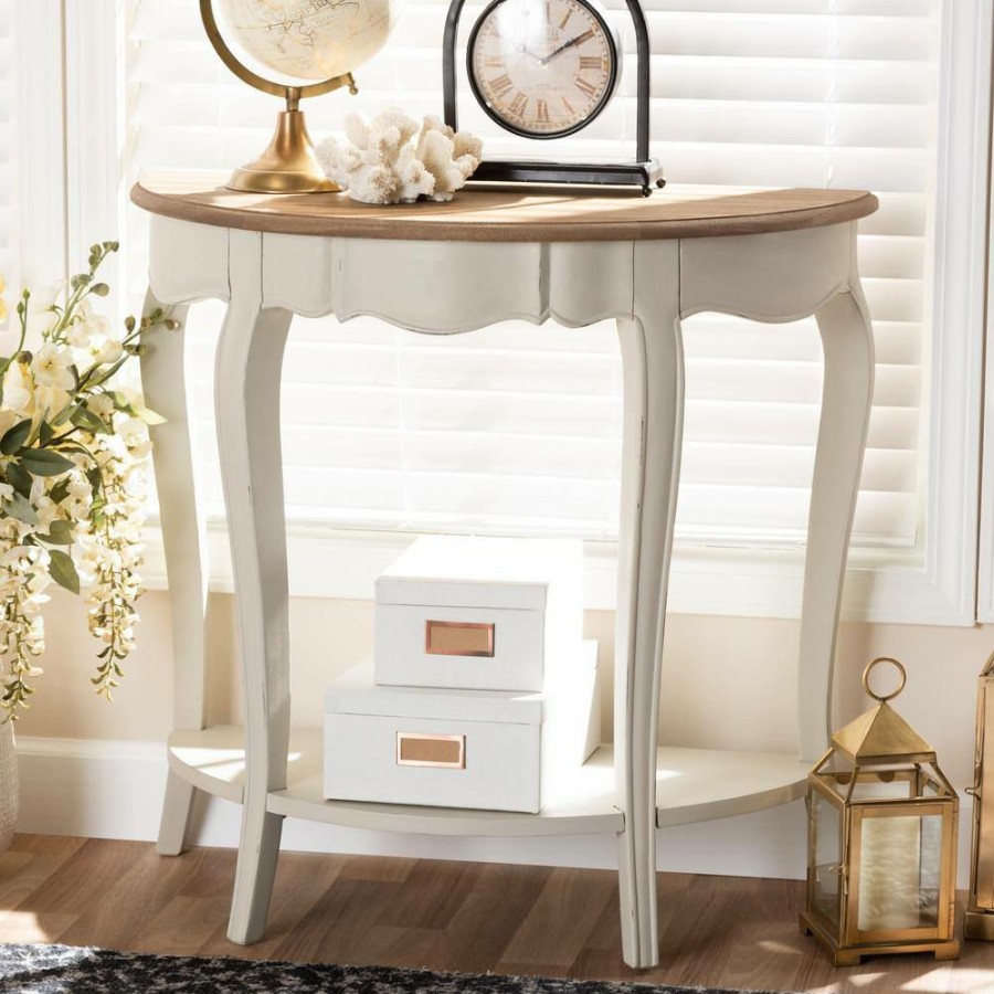 Living Room Furniture * | Cordelia 32 In. White Half Moon Wood Console Table By Baxton Studio