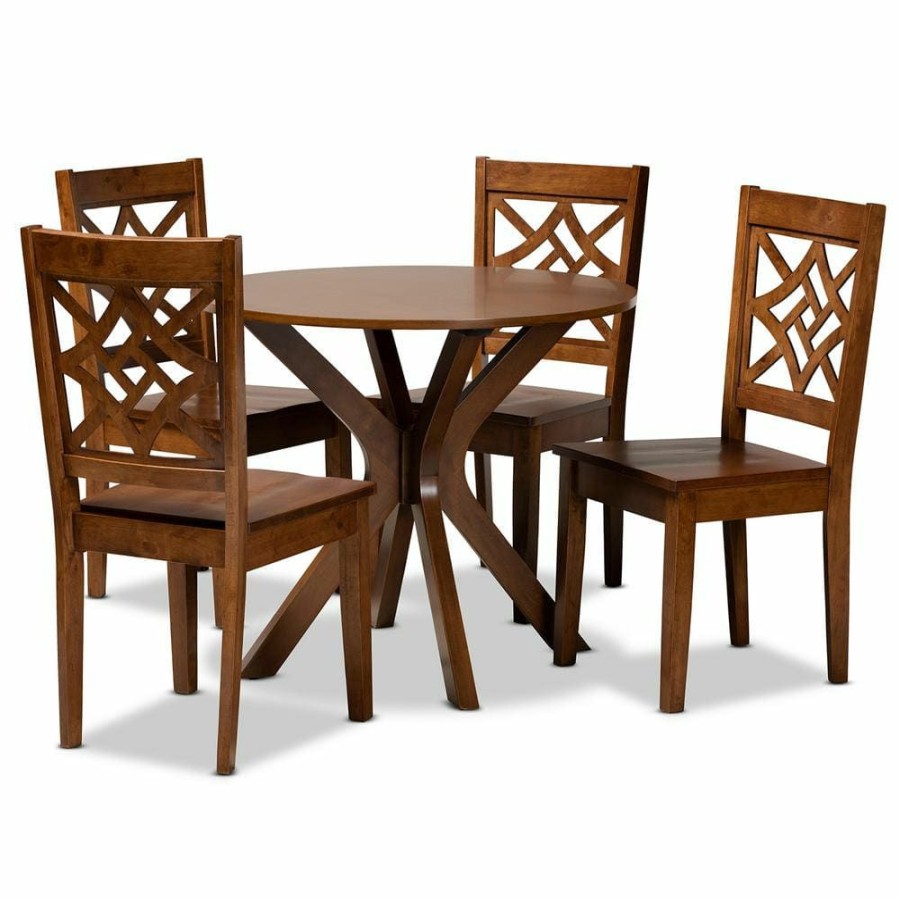 Living Room Furniture * | Miela 5-Piece Walnut Brown Dining Set By Baxton Studio