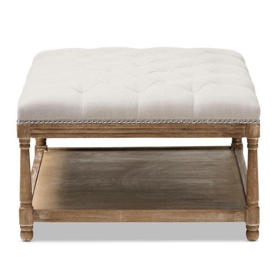 Living Room Furniture * | Carlotta Beige Coffee Table Ottoman By Baxton Studio