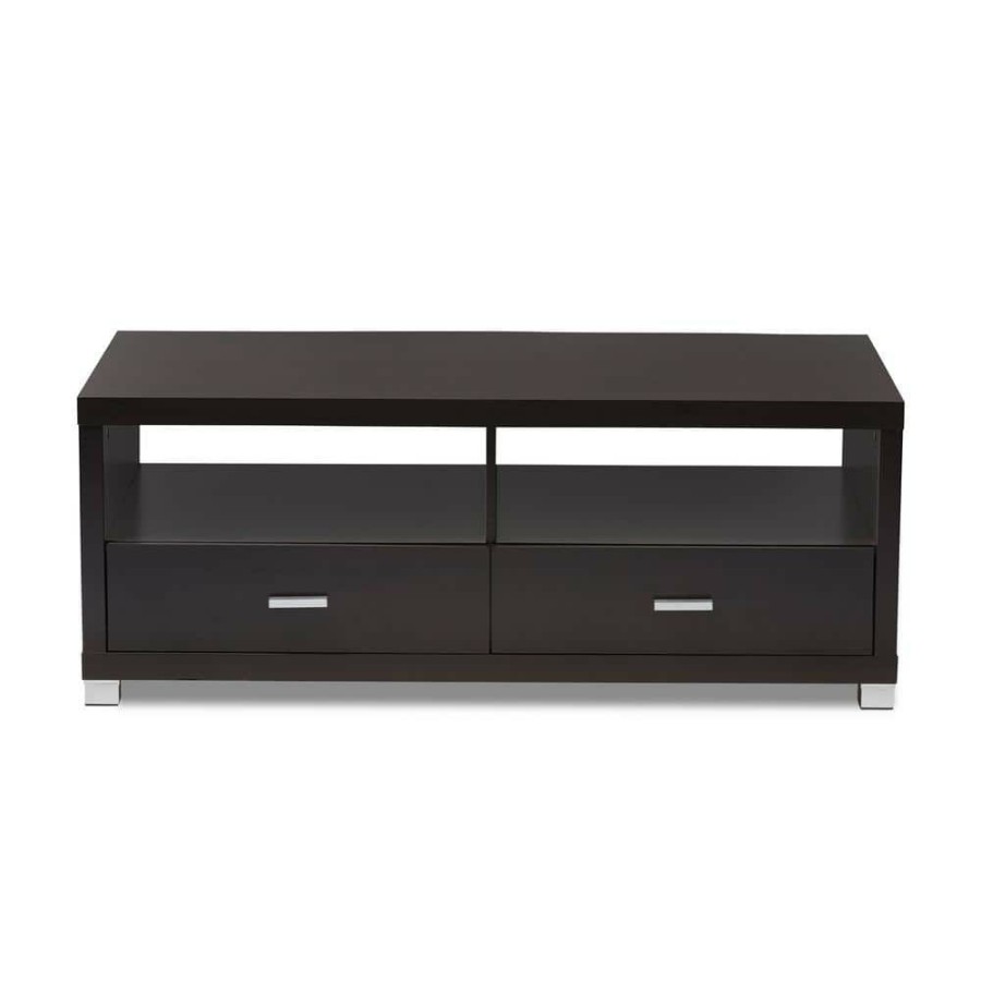 Living Room Furniture * | Derwent 47 In. Dark Brown Large Rectangle Wood Coffee Table With Drawers By Baxton Studio