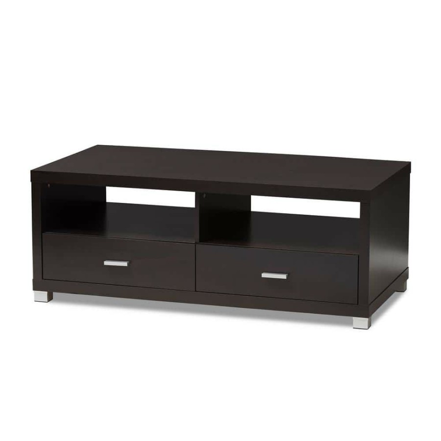 Living Room Furniture * | Derwent 47 In. Dark Brown Large Rectangle Wood Coffee Table With Drawers By Baxton Studio