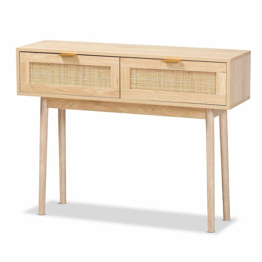 Entryway Furniture * | Baird 39.4 In. Oak Brown Rectangle Wood Console Table By Baxton Studio