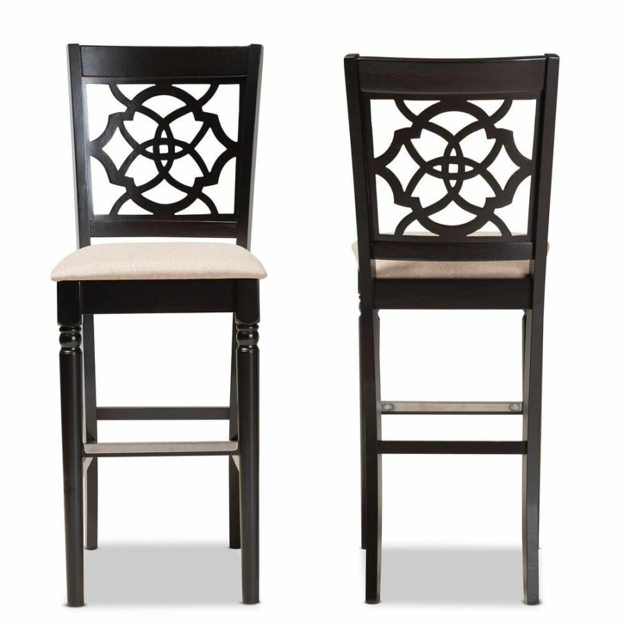 Bar Furniture * | 28.3 In. Alexandra Sand And Espresso Brown Bar Stool (Set Of 2) By Baxton Studio