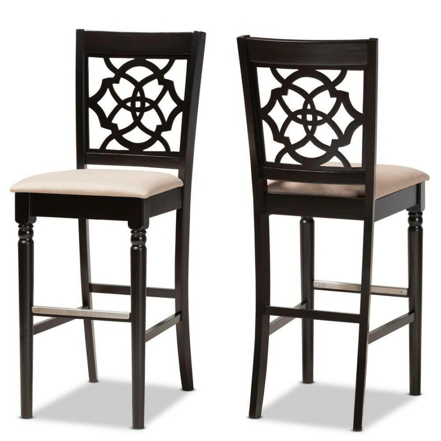 Bar Furniture * | 28.3 In. Alexandra Sand And Espresso Brown Bar Stool (Set Of 2) By Baxton Studio