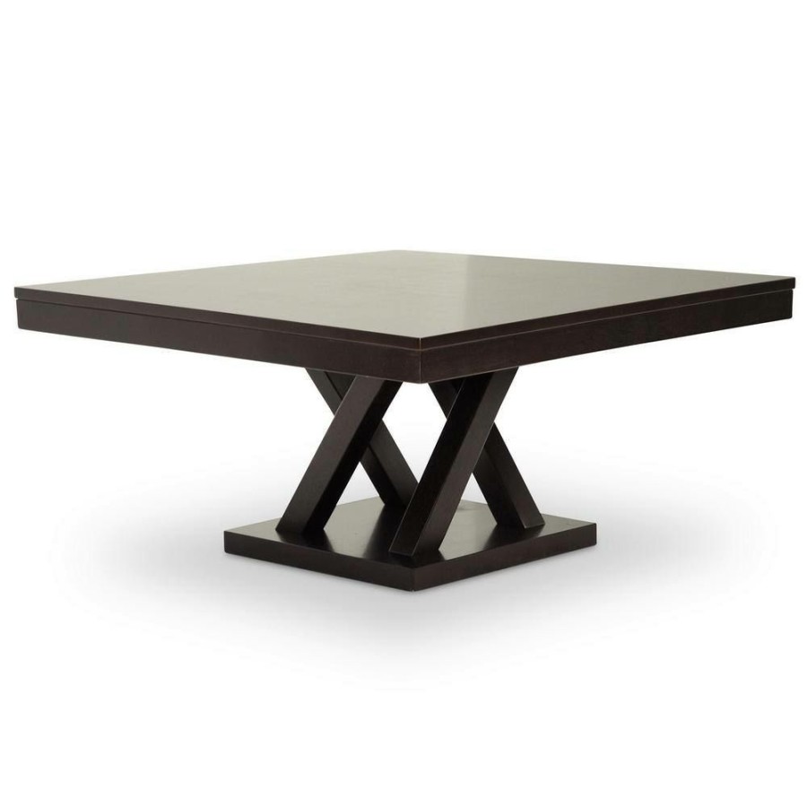 Living Room Furniture * | Everdon 36 In. Dark Brown Medium Square Wood Coffee Table With Pedestal Base By Baxton Studio