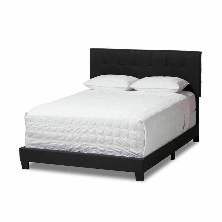 Bedroom Furniture * | Brookfield Contemporary Dark Gray Fabric Upholstered Queen Size Bed By Baxton Studio