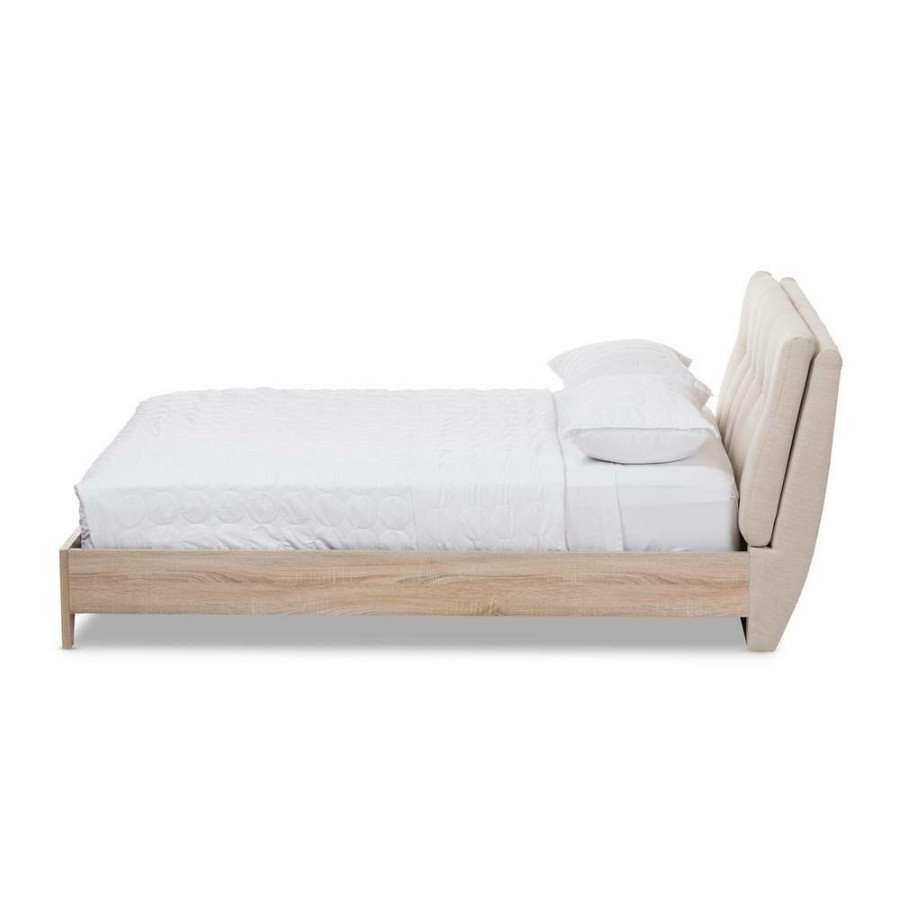 Bedroom Furniture * | Adelia Mid-Century Beige Fabric Upholstered Queen Size Bed By Baxton Studio