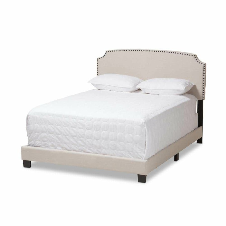 Bedroom Furniture * | Odette Light Beige King Bed By Baxton Studio