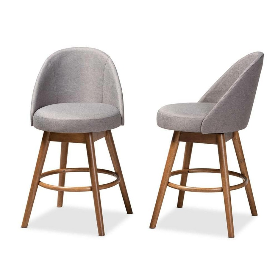 Bar Furniture * | Carra 38 In. Gray Counter Stool (Set Of 2) By Baxton Studio