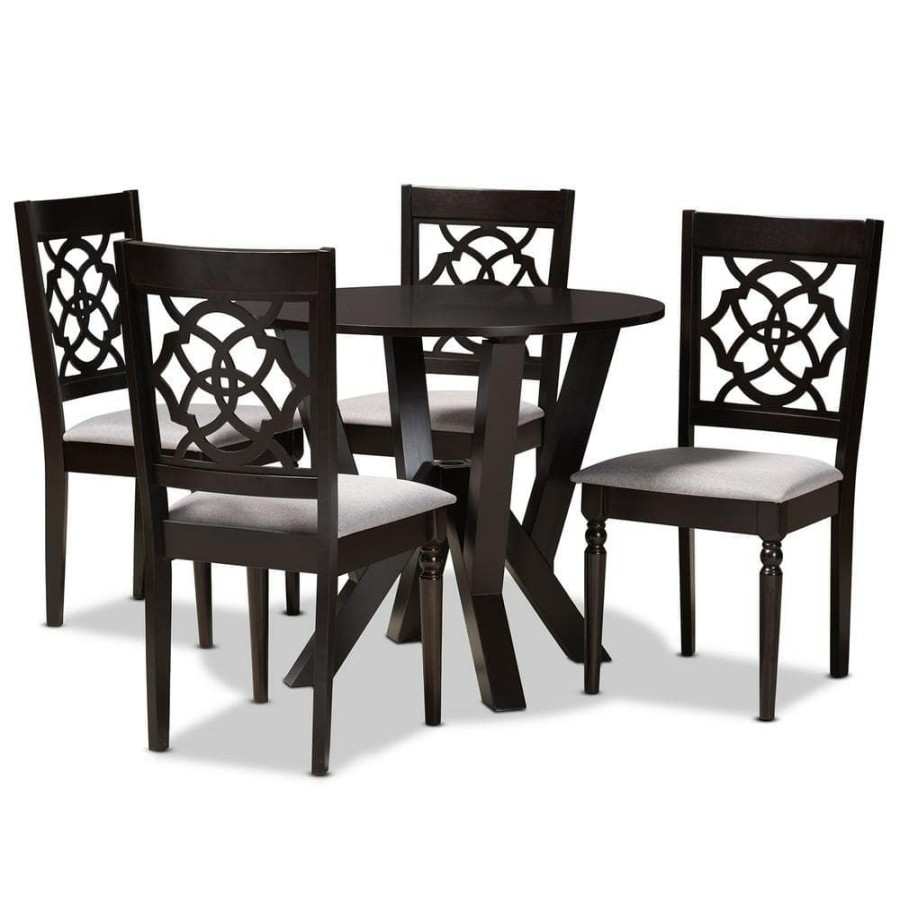 Living Room Furniture * | Alma 5-Piece Grey And Dark Brown Dining Set By Baxton Studio