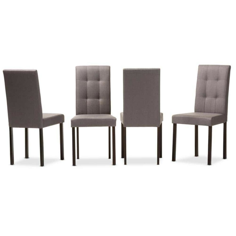 Living Room Furniture * | Andrew 9-Grids Gray Fabric Upholstered Dining Chairs (Set Of 4) By Baxton Studio