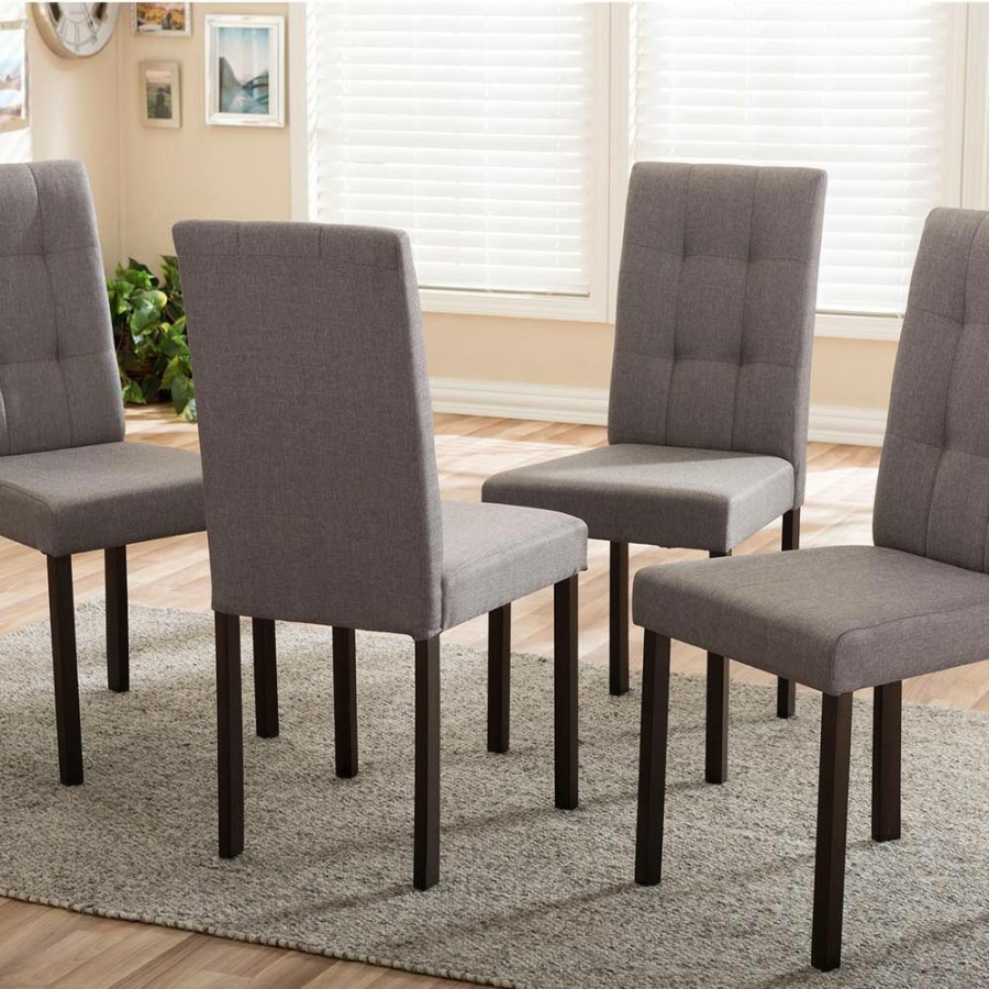 Living Room Furniture * | Andrew 9-Grids Gray Fabric Upholstered Dining Chairs (Set Of 4) By Baxton Studio