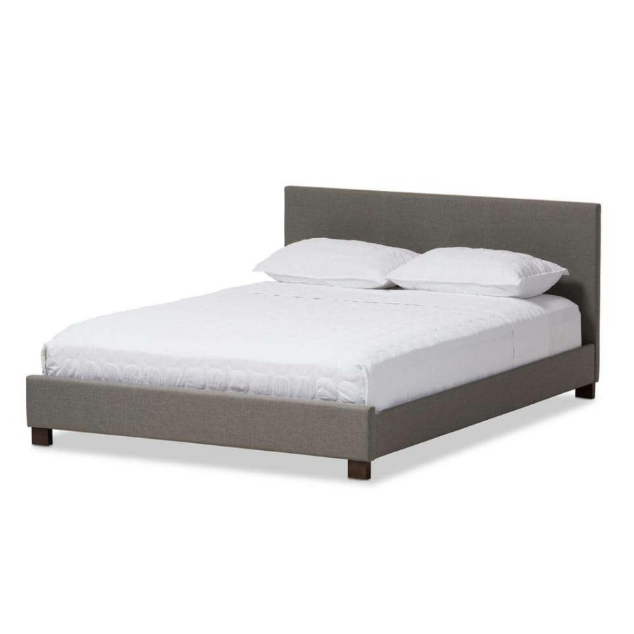 Bedroom Furniture * | Pless Contemporary Gray Fabric Upholstered Queen Size Bed By Baxton Studio