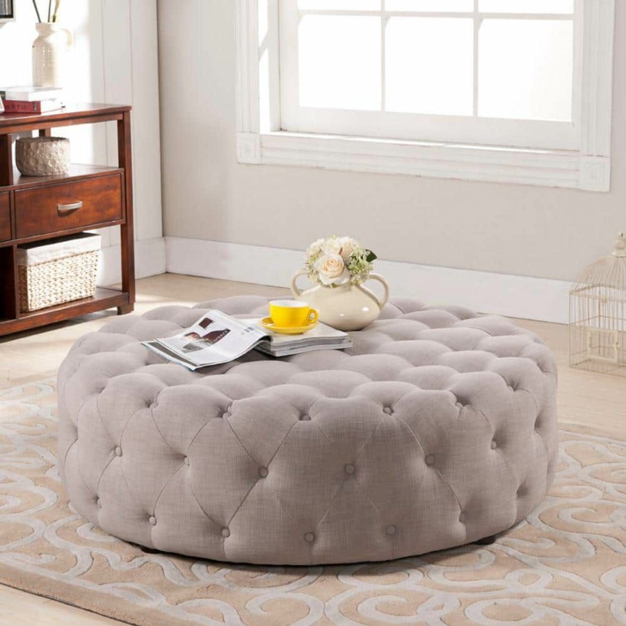 Living Room Furniture * | Cardiff Beige Accent Ottoman By Baxton Studio