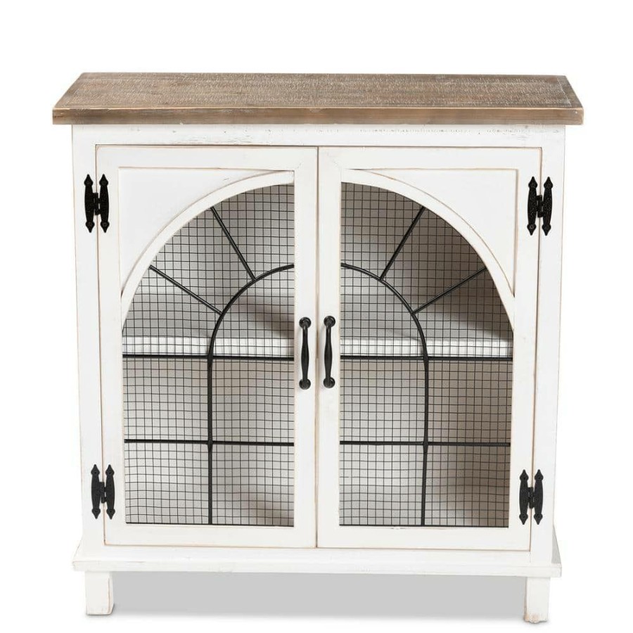 Living Room Furniture * | Faron White And Oak Brown Accent Cabinet With 2-Doors By Baxton Studio