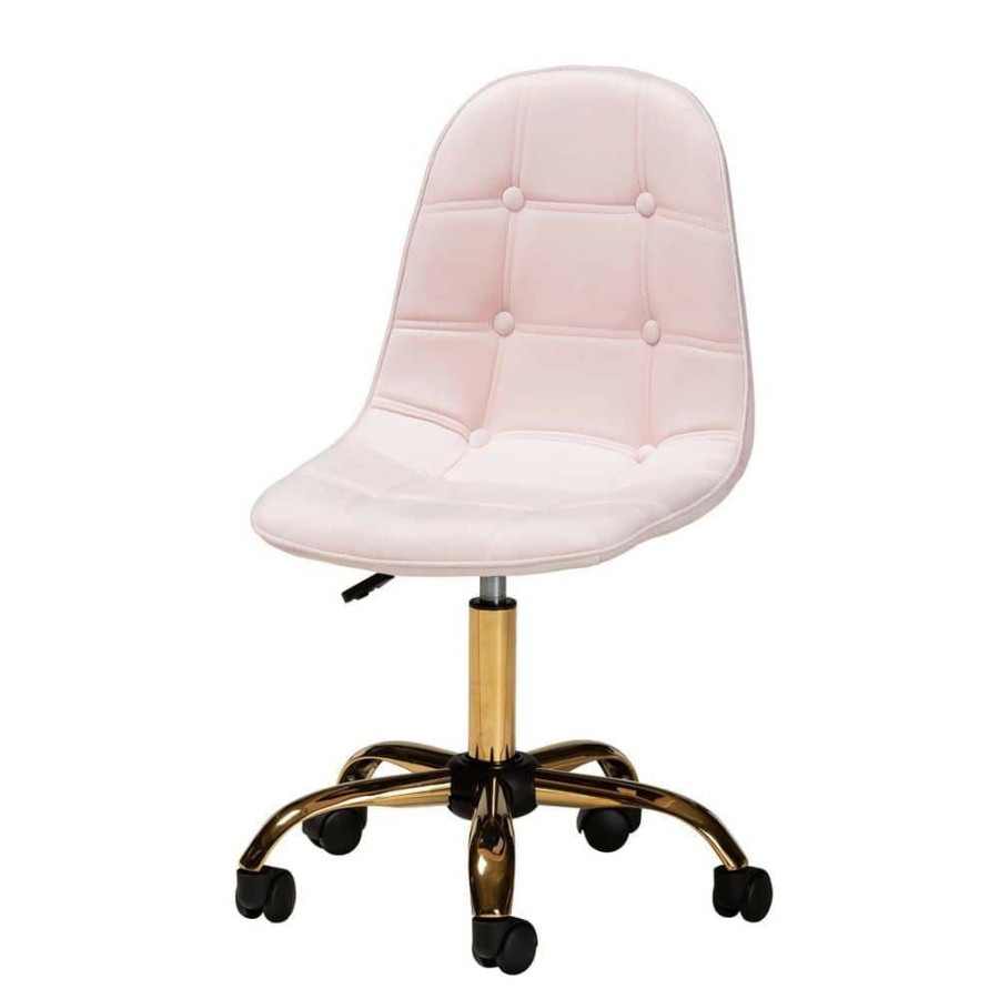 Bar Furniture * | Kabira Blush Pink And Gold Velvet Fabric Seat Task Chair By Baxton Studio