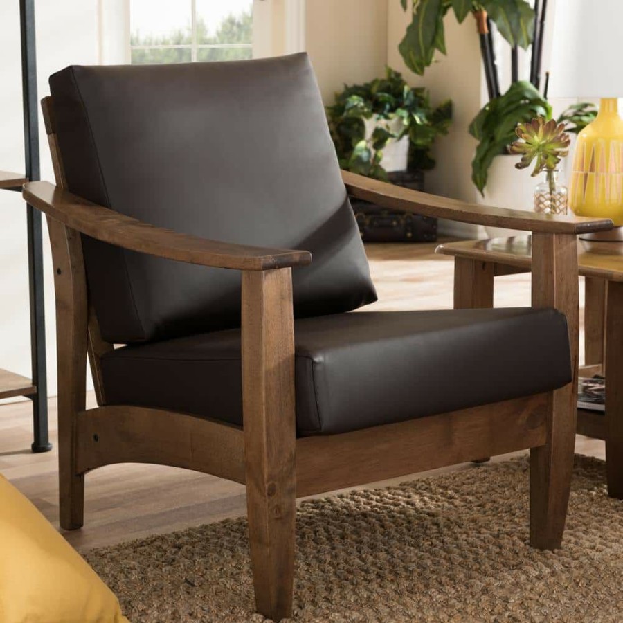 Living Room Furniture * | Pierce Dark Brown Faux Leather Upholstered Accent Chair By Baxton Studio