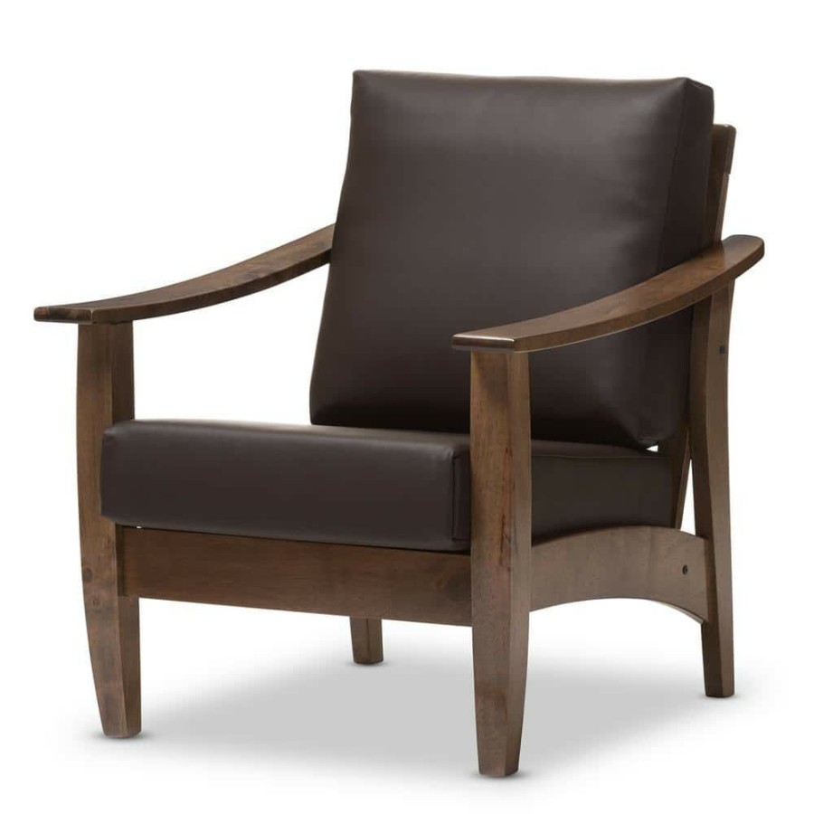 Living Room Furniture * | Pierce Dark Brown Faux Leather Upholstered Accent Chair By Baxton Studio