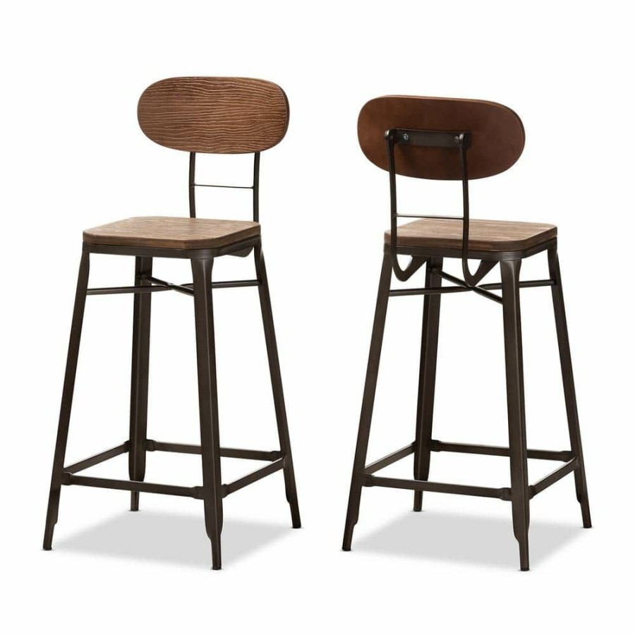 Bar Furniture * | Varek 32 In. Oak Brown And Rust Counter Stool (Set Of 2) By Baxton Studio