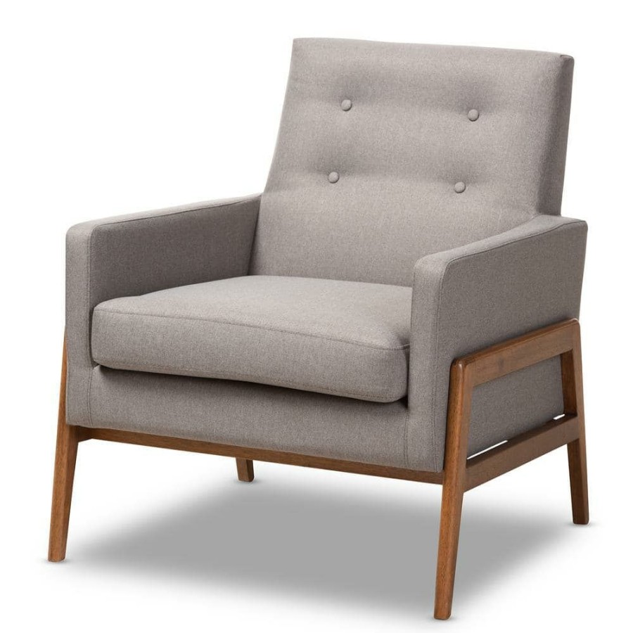 Living Room Furniture * | Perris Gray Fabric Lounge Chair By Baxton Studio