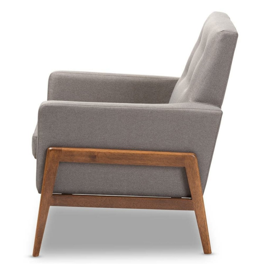 Living Room Furniture * | Perris Gray Fabric Lounge Chair By Baxton Studio